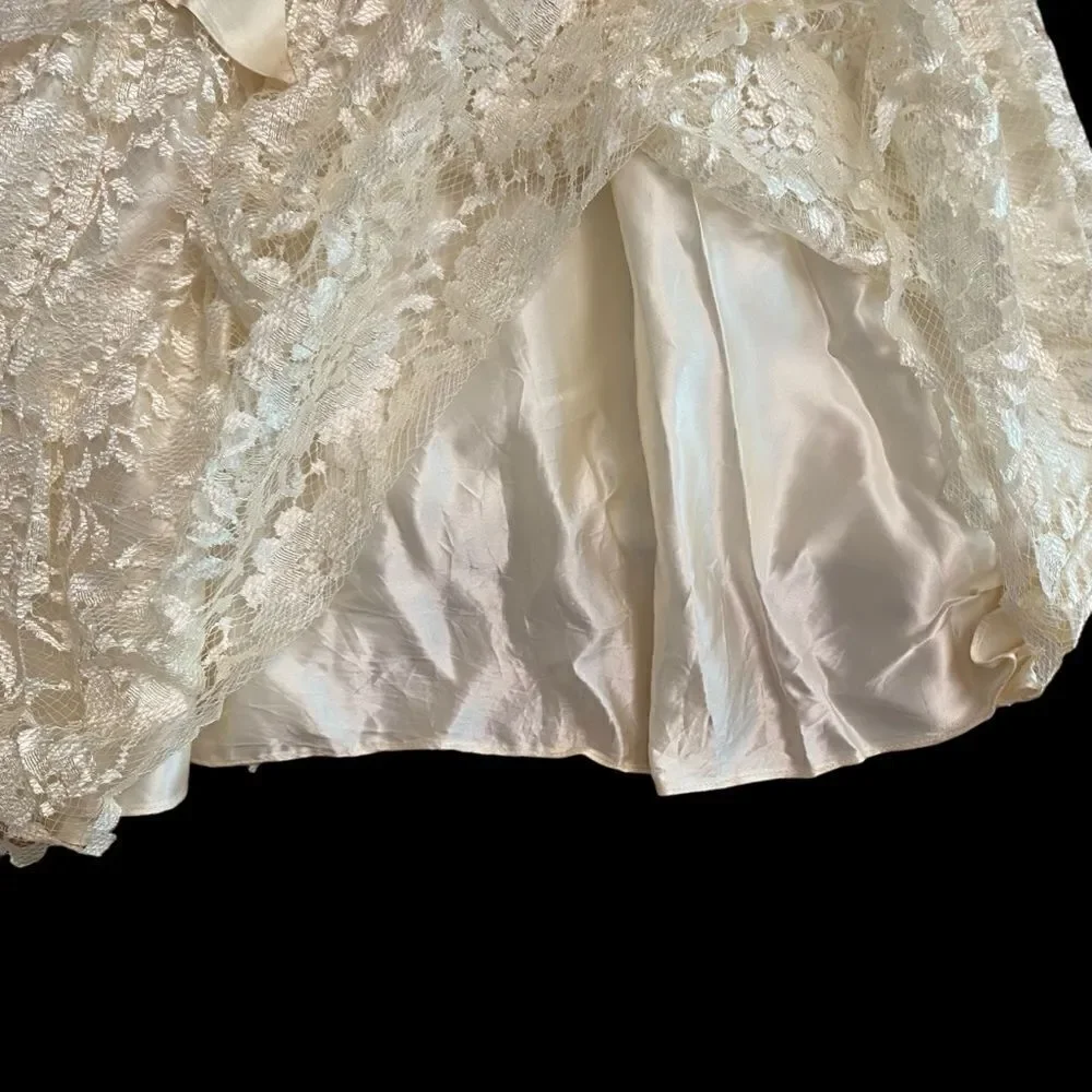 1970’s Lace & Silk Wedding Prom Dress  Size 7/8 - Picture 7 of 13